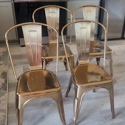 Gold Tone Metal Bistro Chairs Set Of Four