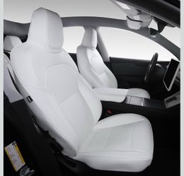 Tesla Model Y Seat Covers White Tesla Car Seat Cover 12pcs Waterproof Nappa Leather Seat Cover Fully Wrapped Customized for Tesla Model Y 2020-2024 (T