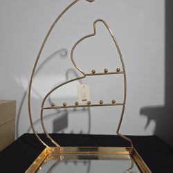 Gold Jewelry Display Stand with Mirror Base