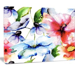Watercolor Flowers Everywhere Floral Art Canvas Print 30” x 40”