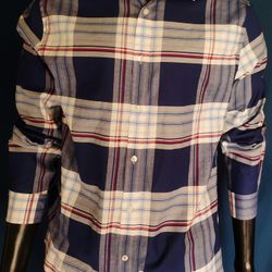 Tommy Hilfiger Dress Shirt Men M 15.5 32/33 Blue Plaid Slim Fit Stretch NWOT

