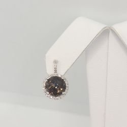 14k Gold Diamond & Smokey Topaz Earrings 