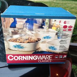Rare-CorningWare Classics Blue Velvet Rose Trio 6 Piece Cookware Set - New In Box