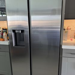 Samsung - 22 cu. ft. Side-by-Side Counter Depth Smart Refrigerator with All-Around Cooling - Stainless Steel