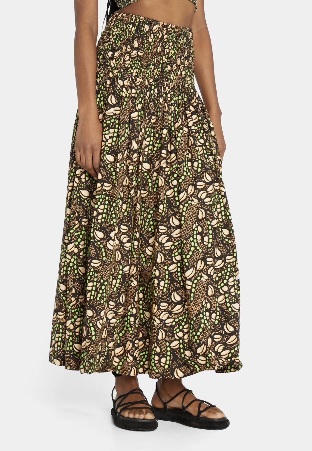 A.L.C Catalina Printed Smocked Waist Midi Skirt