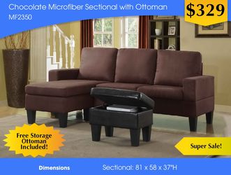 CHOCOLATE MICROFIBER SECTIONAL WITH OTTOMAN MF2350