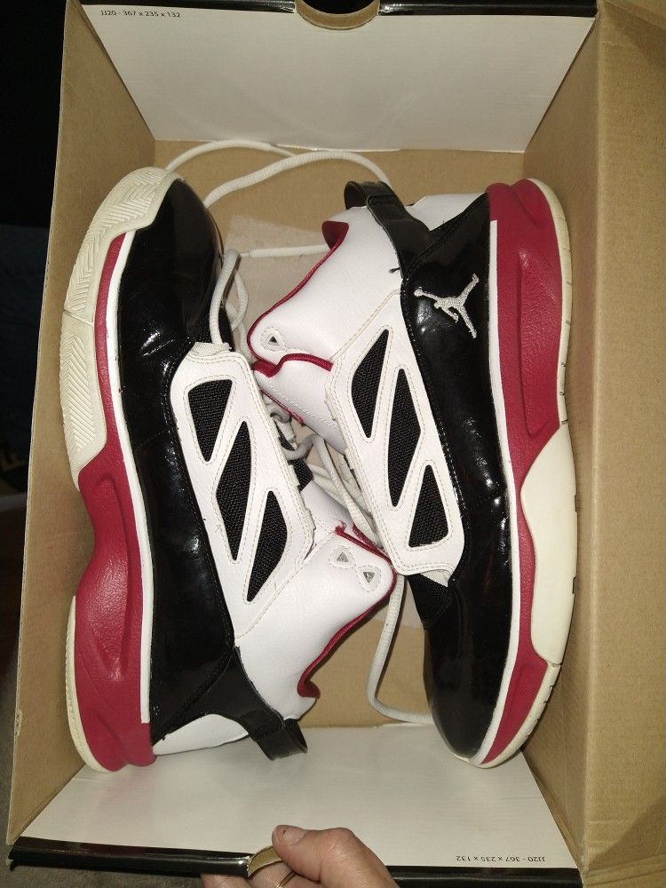 Red White With Black Pattern Leather Retro Jordans F2F II Sneakers Worn Once Comes With Original Box 