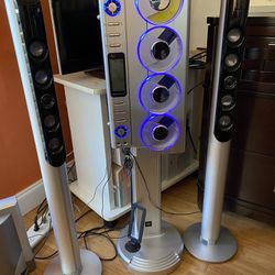 Sharper Image 4 CD Tower With Speakers And Subwoofer 