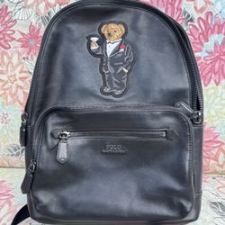 Limited Addition Ralph Lauren Leather Backpack with Tuxedo /Martini Bear