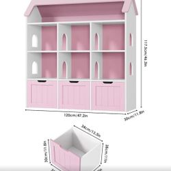 Barbie House And Book Shelf  Color Pink 