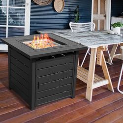 2313c $100  28 inch Propane Fire Pit Table, Outdoor Gas Fire Pits with Lid & Lava Rock, 50000 BTU Firepit for Dinning, Party in Outside, Patio, Garden