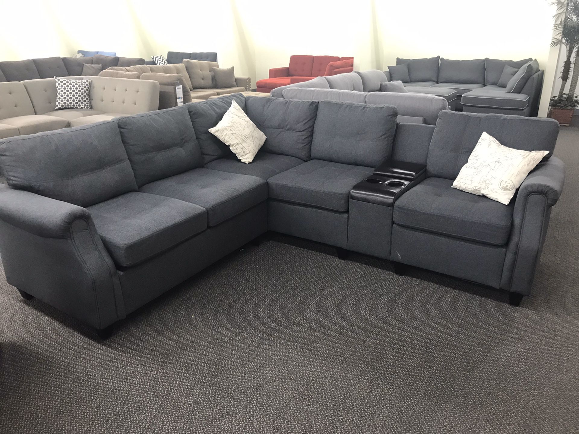 Blue grey sectional sofa w/ USB console (available in three different colors)