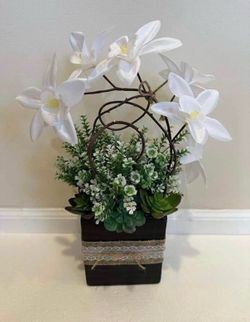 Handmade 16" Faux White Orchid Succulent Arrangement