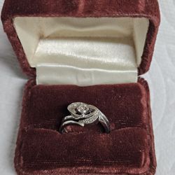 Vintage Diamond Wedding Ring Set 14k White Gold