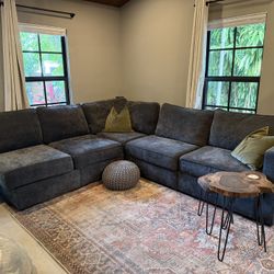 Lovesac “Sactionals” Modular Sofa – 5 Seats / 7 Sides w Storage & Deep-Seat Upgrades – Charcoal Grey Corded Velvet