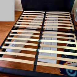 Black Faux Leather Queen Bed Frame with Slats