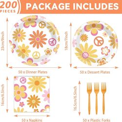 New 200 PCS Groovy Birthday Tableware Disposable 50 guest