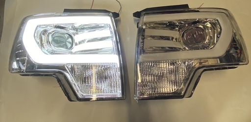 09-14 F-150 Chrome Housing Projector Headlights W/ 3D LED Running Light Bar