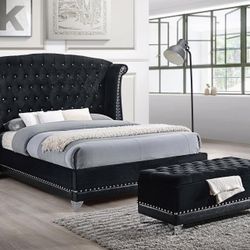 Queen Tufted Upholstered Bed Black- Shop Now Pay Later.