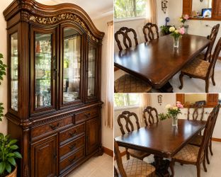 Complete Traditional Dining Room Set – Table, 6 Chairs & China Cabinet