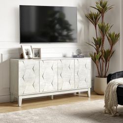 N78  Mid Century Sideboard Buffet Cabinet with Solid Wood Legs, 60" Kitchen Storage Cabinet Credenza with 4 Doors and 2 Shelves, Accent Console Table,