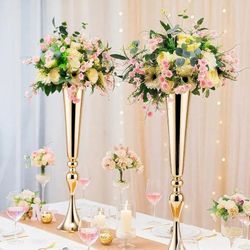 2 pcs Gold TallCenterpiece Table: 21.9"Trumpet Vases forWedding