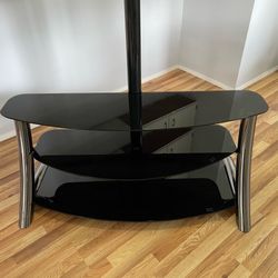 3-Tier Black Tempered Glass TV Stand with Integrated Mount