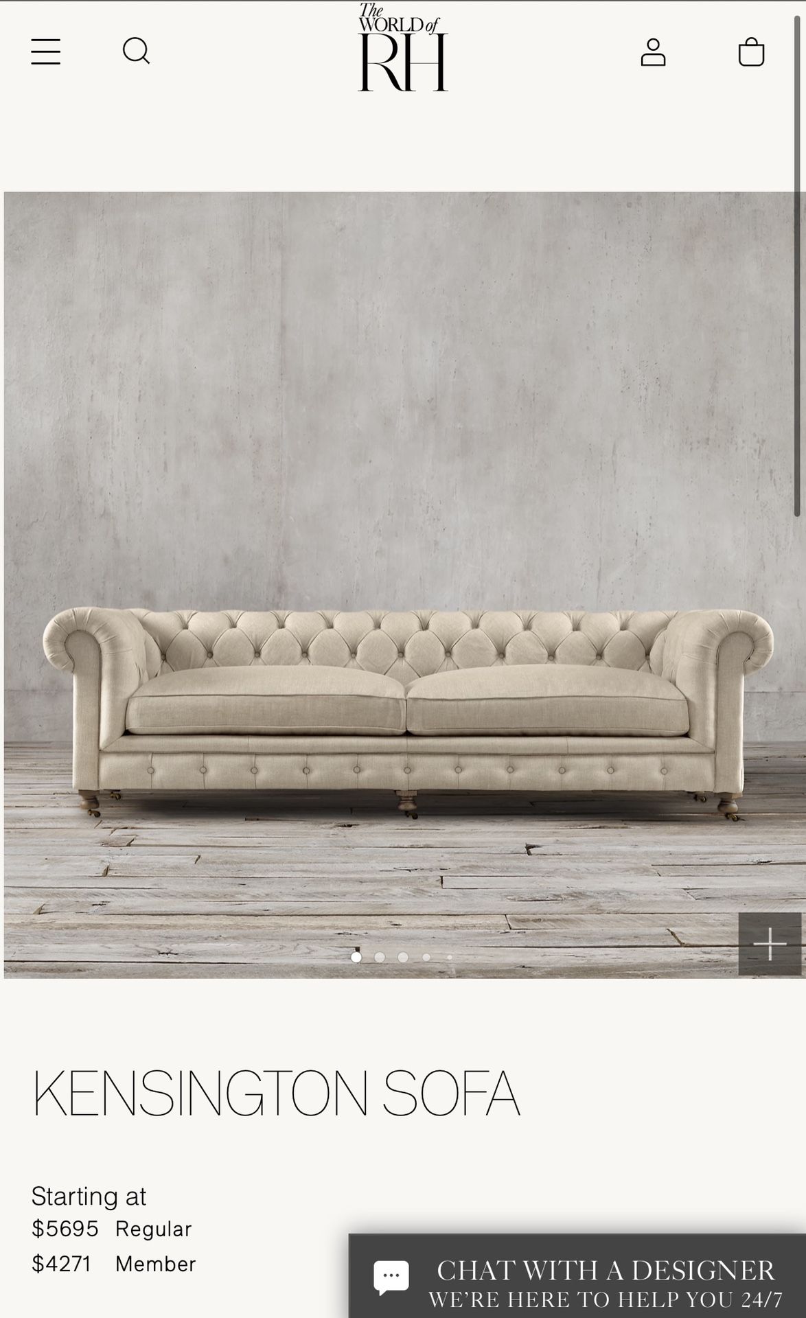 RH Restoration Hardware Kensington  Beige SOFA Over 8 Ft 