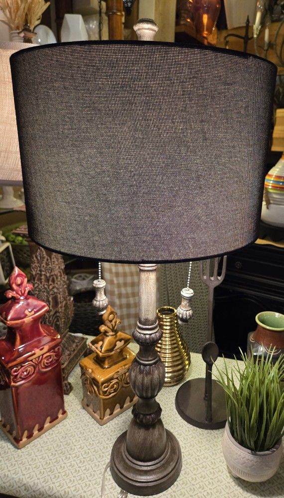 Rustic Double Light Gray Distressed Lamp With Black Shade