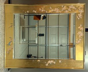 Vintage La Barge Chinoiserie with Hand Painted Magnolia and Bird Motif Gold Leaf Mirror – Excellent Condition