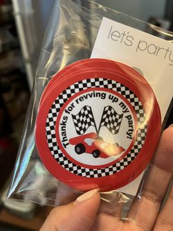 Thank You Stickers For Favors - 21 Count, 2.5” Round, Race car Theme, Racing Theme, First Birthday, Car Theme, Red And Black 