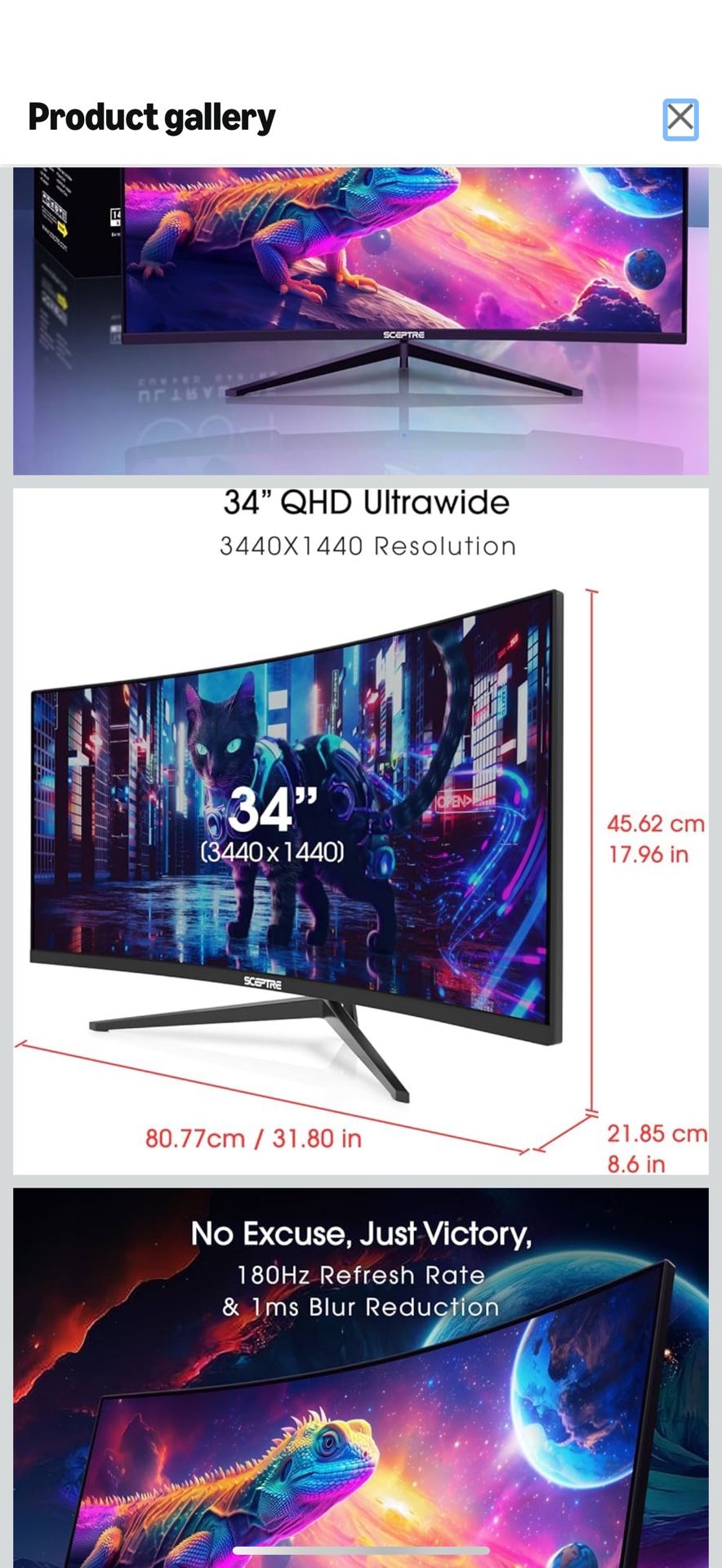 34inch Curved Ultrawide Monitor 180hz (new)