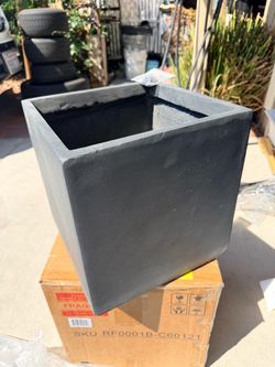 Accent Square Charcoal Concrete Planter 12" W, Outdoor, Rubber Plug for Indoor, Drainage for Garden, All-Weather Cement Flower Pot, Handcrafted, Anti-