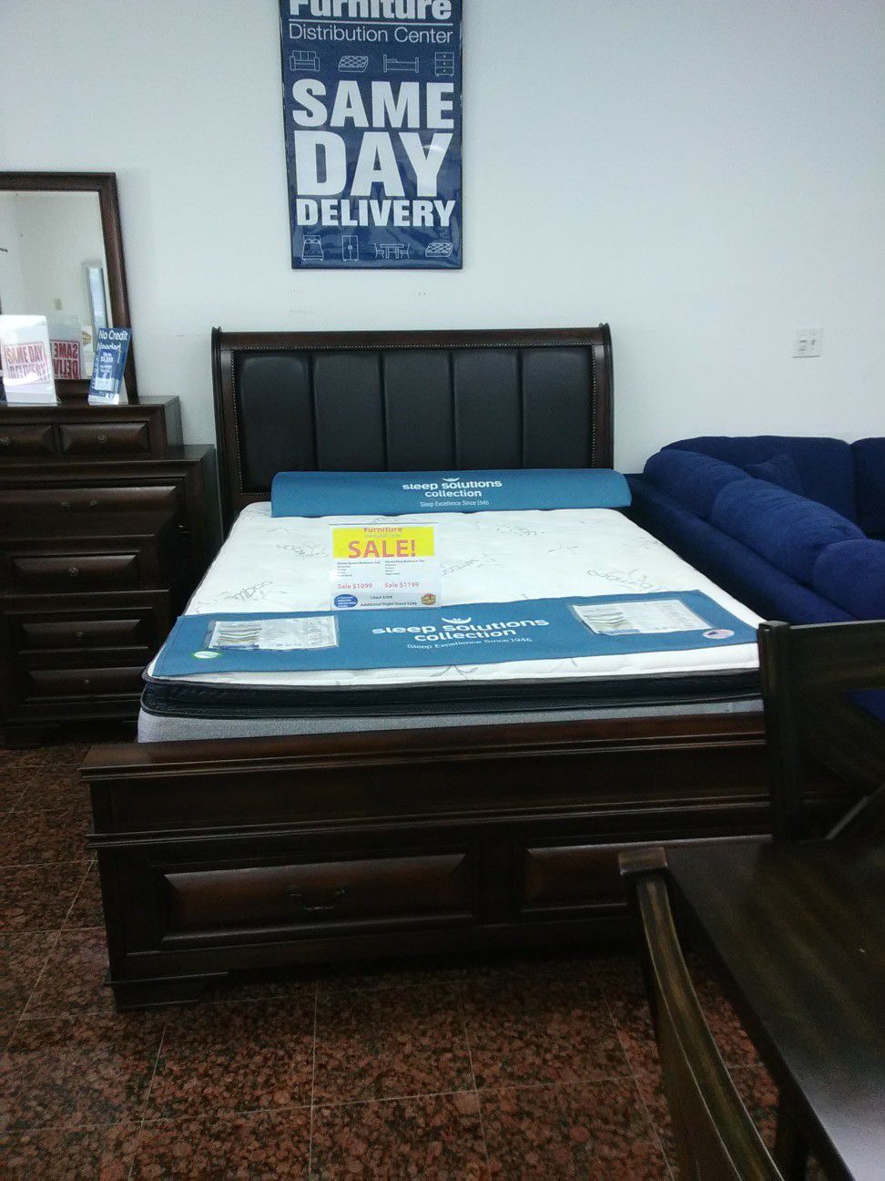 GLORIA QUEEN BED,DRESSER,MIRROR,1 NIGHTSTAND,ADD THE CHEST FOR $299,KING SIZE 1,199,SAME DAY DELIVERY,NO CREDIT CHECK.