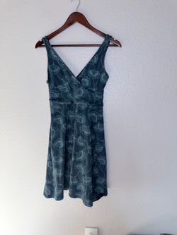 PATAGONIA Teal Floral Sleeveless V-Neck Dress