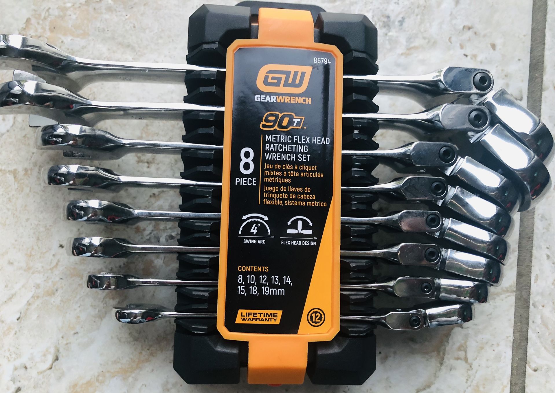 GEARWRENCH Metric 90-Tooth Flex Head Combination Ratcheting Wrench Tool Set with Tray (8-Piece)