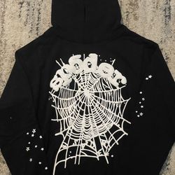 BLACK SP5DER HODDIE WITH WHITE PUFF PRINT