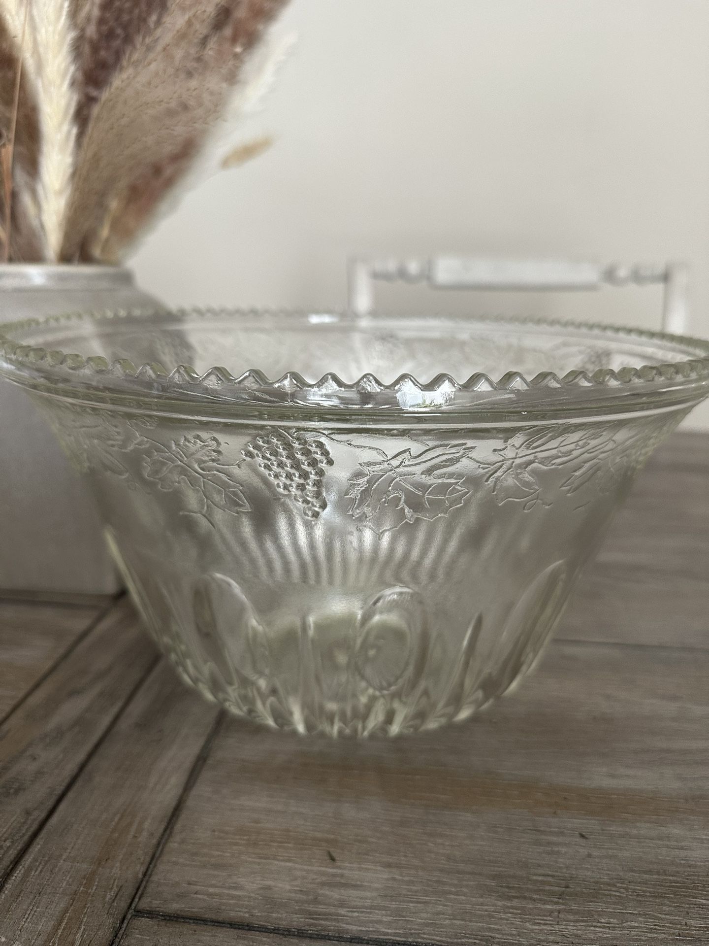 Vintage Art Molded Pressed Glass Fruits Compote Serving Bowl