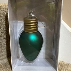 Vintage Green Blown Glass Christmas Light Bulb Ornament Dept.56