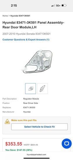 Hyundai 83471-3K501 Panel Assembly-Rear Door Module,LH 2007-2010 Hyundai Sonata 834713K501