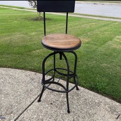 Industrial Adjustable Bar Stool – Wood & Metal – $60