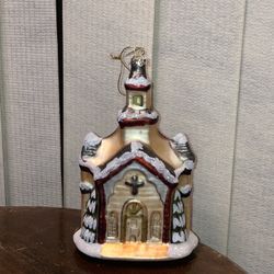 Vintage Old World Glass Blown Country Church Ornament