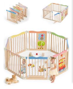 BlueWood Wooden Baby Playpen with Activity Panels