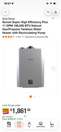 Rinnai Sensei 11 GPM Tankless Water Heater