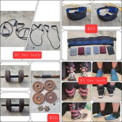 Workout Kit, Dumbell & Barbell, Free Weights, Ankle Weights, Weighted Waist Belt, Resistance Bands
