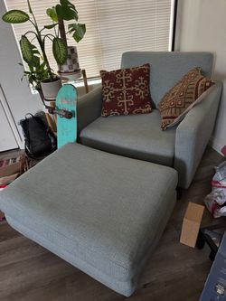 Blue Armchair and Ottoman Set