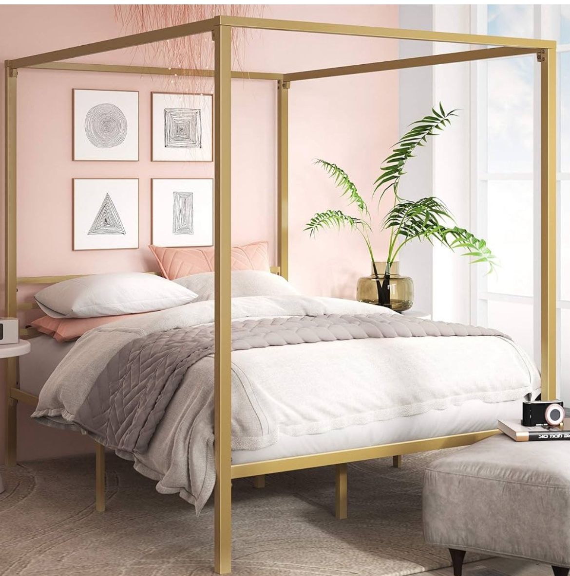 ZINUS Patricia Gold Metal Canopy Platform Bed - New In Box