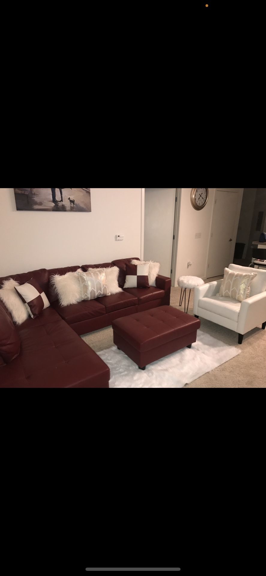 Red Sectional W/ Matching Ottoman & White Love Chair 