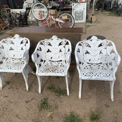 Three Victorian Style Cast Aluminum Chairs