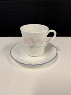Corelle Corning White Floral Swirl Cup and Saucer Set
